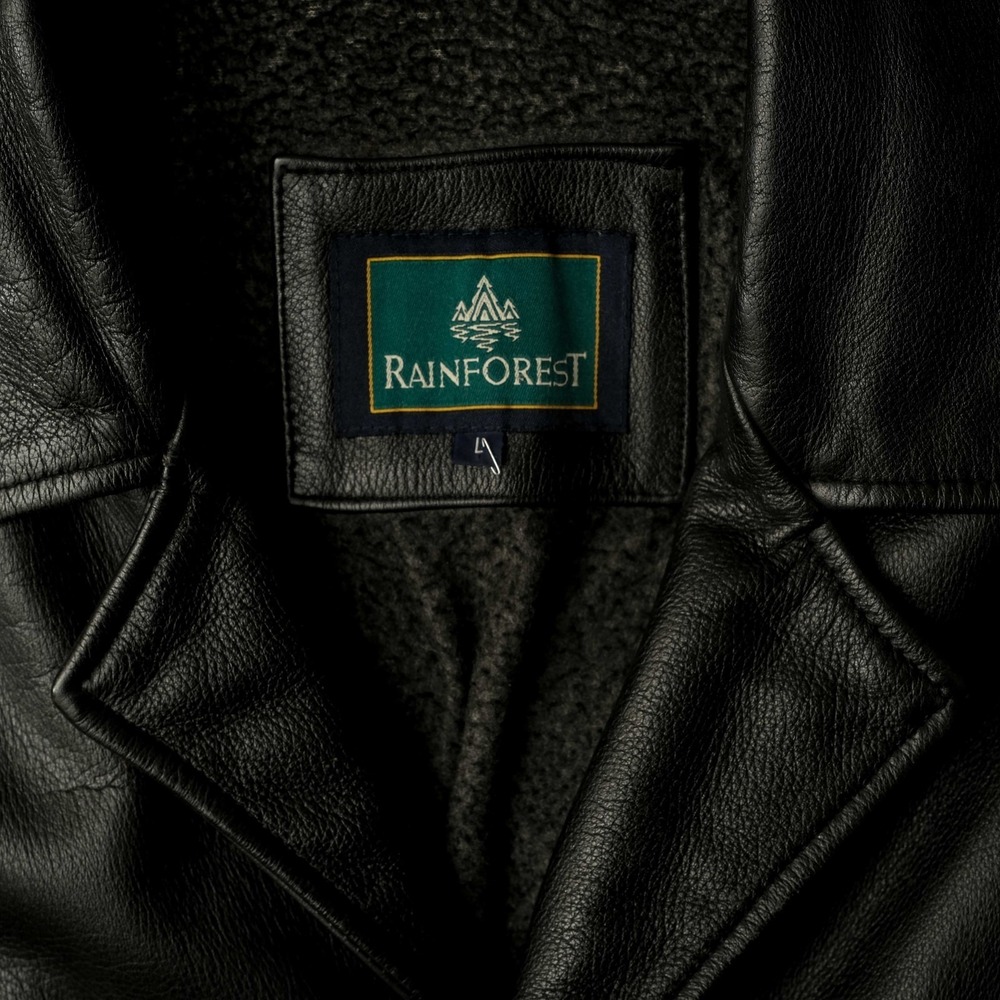 Rainforest Jacket Car Coat Black Pebbled Leather Sherpa Lined Button Front L - Picture 3 of 10
